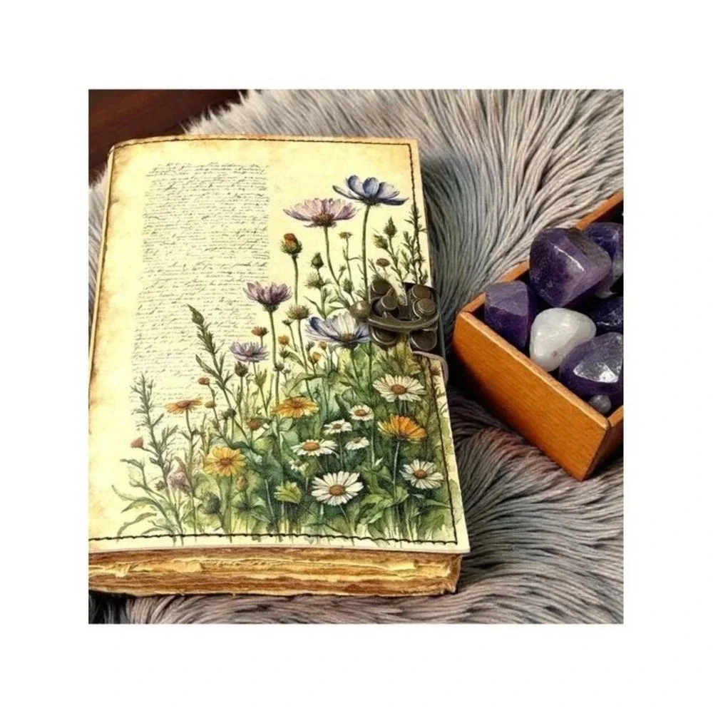 Sakura Vintage Leather Journal Wildflower Botanical Paper Cream 7x5 Clasp NEW